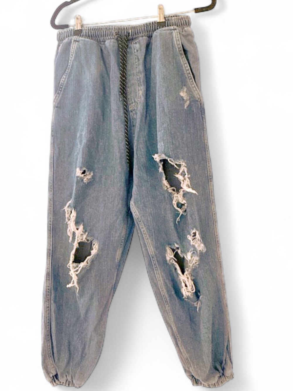 Free People Distressed Ankle Jogger Jeans - Light Blue